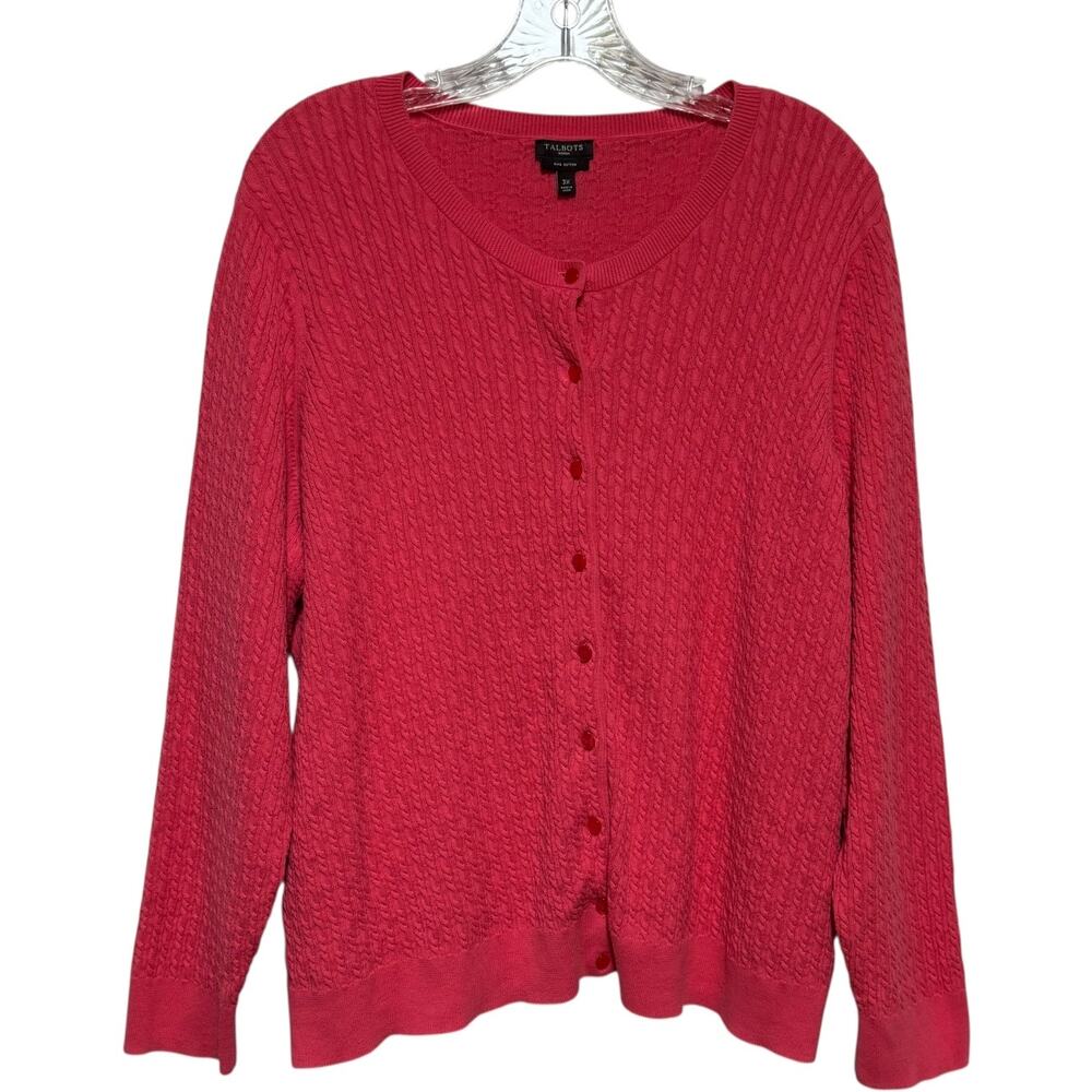 Talbots Pima Cotton Long Sleeve Cable Knit Cardigan Sweater Pink 3X
